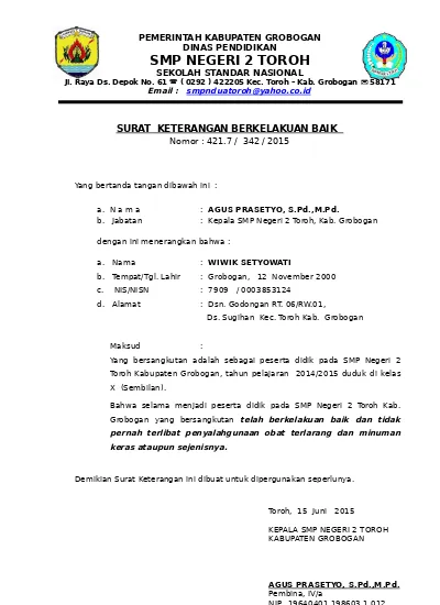 Contoh Format Surat Keterangan Kelulusan Dan Kelakuan Baik Sekolah Gratis File Terbaru Surat Kelulusan