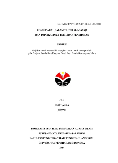 Konsep Akal Dalam Tafsir Al Miṣbaḥdan Implikasinya Terhadap Pendidikan Repository Upi S Pai 1000926 Title