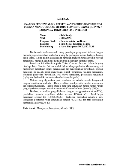 Analisis Pengendalian Persediaan Produk Synchrowood Dengan Menggunakan Metode Economic Order 2883