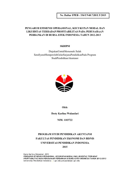 PENGARUH EFISIENSI OPERASIONAL, KECUKUPAN MODAL DAN LIKUIDITAS TERHADAP ...