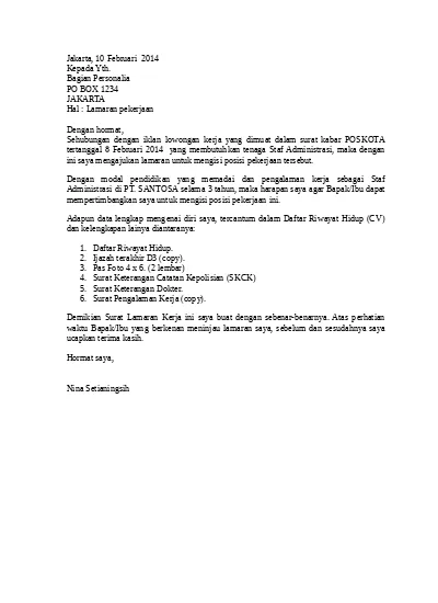 Download 94+ Contoh Surat Lamaran Kerja Berdasarkan Iklan Terbaru Gratis