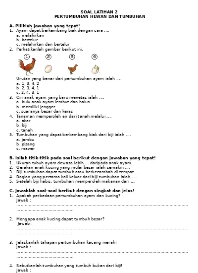 Soal Latihan 2 Pertumbuhan Hewan Dan Tumbuhan Paket 04