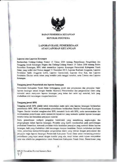 Laporan Hasil Pemeriksaan (LHP) BPK Untuk Laporan Keuangan 2015 ...