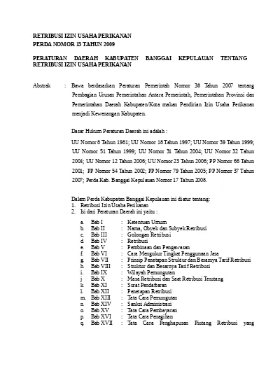 Perda No 13 Tahun 2009 Retribusi Izin Usaha Perikanan