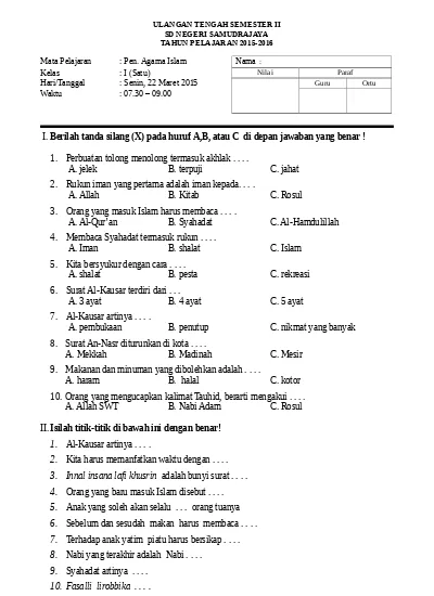 Soal Mid B Inggris Kelas 5 Semester Ii