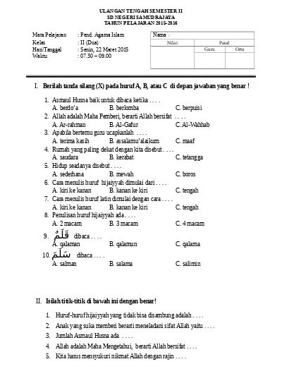 Soal Mid B Inggris Kelas 5 Semester Ii