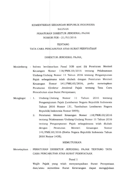 Peraturan Direktur Jenderal Pajak Nomor PER-21 PJ 2016