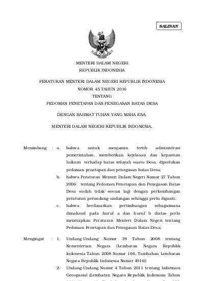 Tampilkan DIP: PERATURAN MENTERI DALAM NEGERI REPUBLIK INDONESIA NOMOR ...