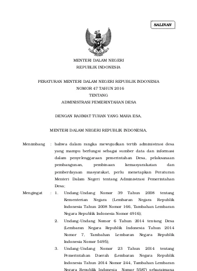 Tampilkan DIP: PERATURAN MENTERI DALAM NEGERI REPUBLIK INDONESIA NOMOR ...