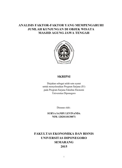 Analisis Faktor-Faktor Yang Mempengaruhi Jumlah Kunjungan Di Objek Wisata Masjid Agung Jawa Tengah - Diponegoro University | Institutional Repository (Undip-Ir)