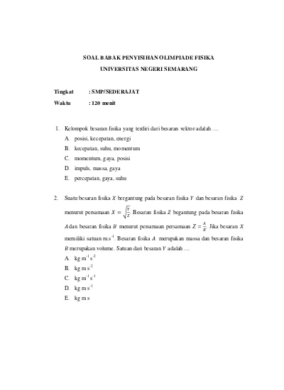 Soal Penyisihan Olimpiade Fisika Smp Pif Xxiv