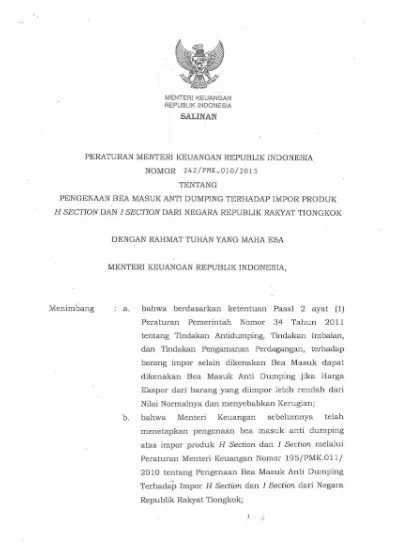 Peraturan Menteri Keuangan Nomor 242 PMK.010 2015