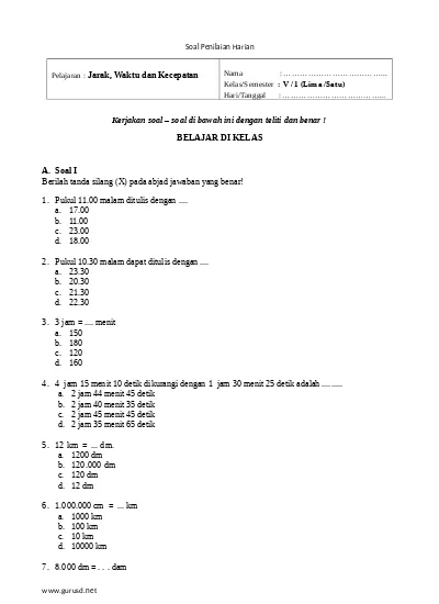 Inilah Soal UTS Matematika Kurikulum 2022 Kelas 5 SD Semester 1 | Kurikulum 2022 Baru