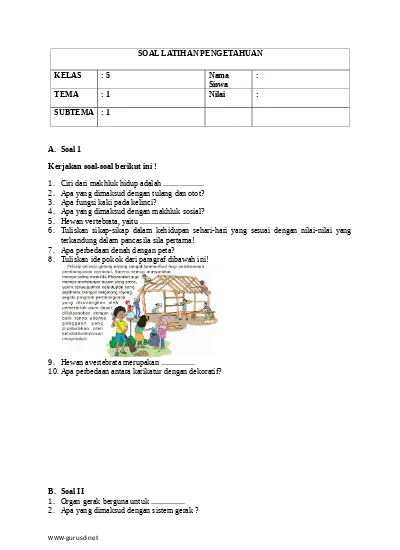 Soal Latihan Pengetahuan Sd Kelas 5 Tema 1 Subtema 1