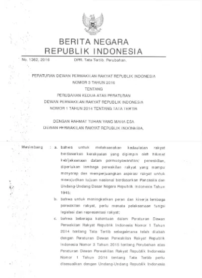 Perubahan Kedua Atas Peraturan Dewan Perwakilan Rakyat Republik ...