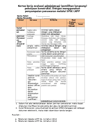 Contoh Penyediaan Kertas Taklimat Sebut Harga