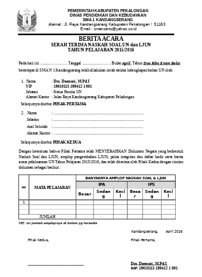 Contoh Berita Acara Sertijab Kepala Sekolah