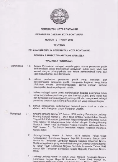 PERATURAN DAERAH NO.2 TAHUN 2010 TENTANG PELAYANAN PUBLIK PEMERINTAH ...