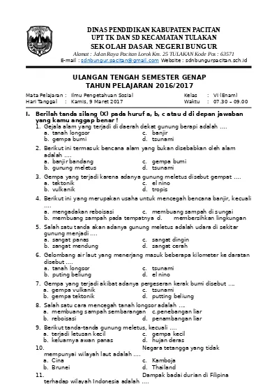 Contoh Soal Uts Semester Genap 2017 Guru Belajar Uts Genap Ipa 6