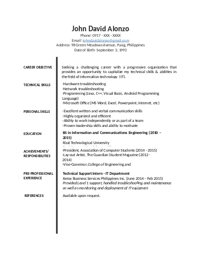 Top Pdf Sample Resume Format For Fresh Graduates Two Page 3 Template 