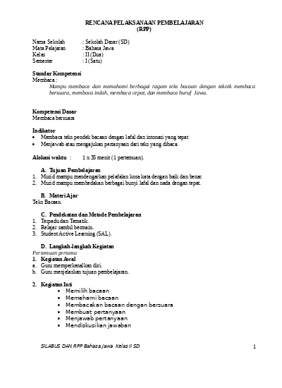 Top Pdf Rpp Bahasa Jawa Kelas 2 Sd Semester 1 Ktsp 123dok Com