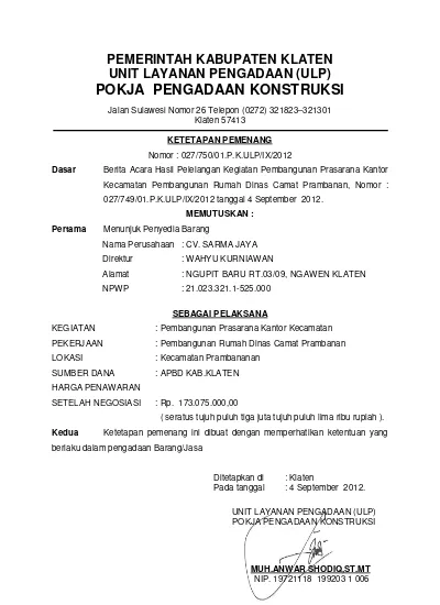 Format 1 Surat Ketetapan Pengembalian Pfk Se 61pb2015