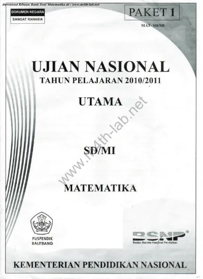 Top Pdf Soal Dan Pembahasan Un Matematika Sd 2011 Mat Sd P2 2011 123dok Com