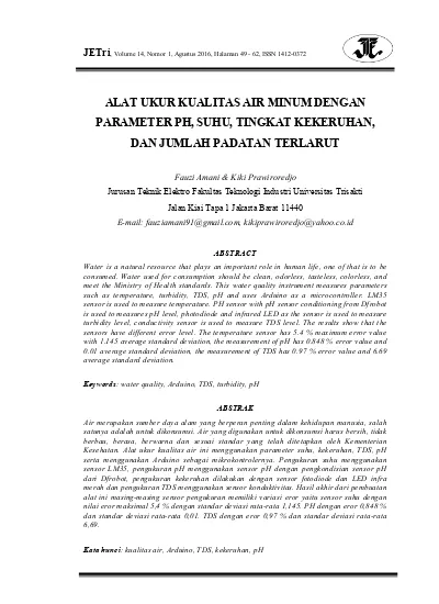 ALAT UKUR KUALITAS AIR MINUM DENGAN PARAMETER PH, SUHU, TINGKAT ...