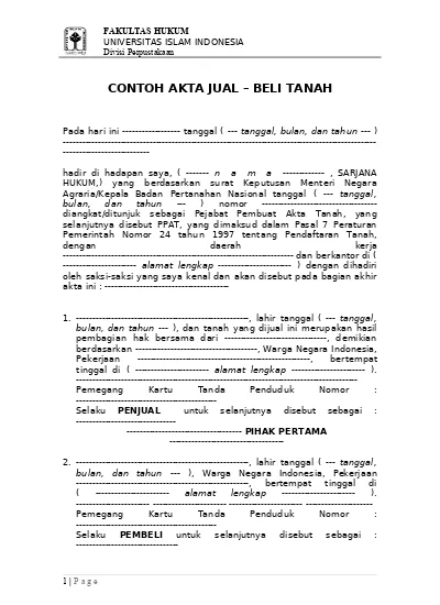 Top PDF Contoh surat perjanjian Pengikat Akta jual beli Tanah FH UII -  123dok.com