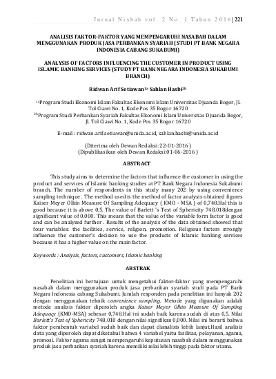 ANALISIS FAKTOR-FAKTOR YANG MEMPENGARUHI NASABAH DALAM MENGGUNAKAN ...