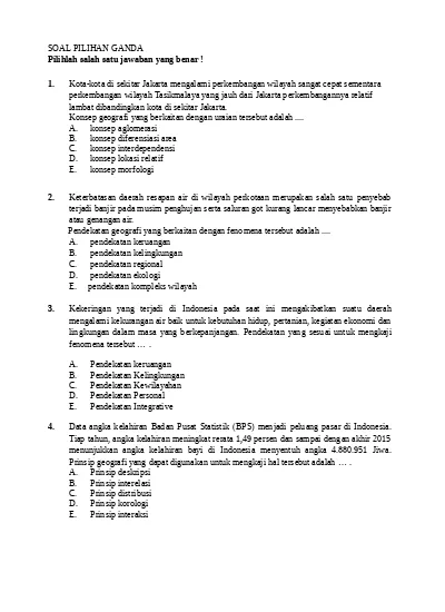 Paket Utama Geo113 Soal Usbn Sma Geografi