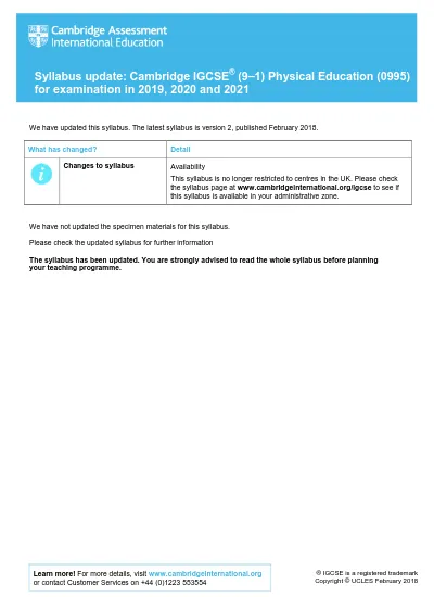 Syllabus Update Cambridge IGCSE Physical Education