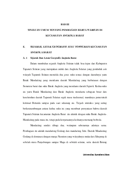 Penyelesaian Pembagian Harta Warisan Menurut Hukum Adat Tapanuli Selatan Studi Kasus Kecamatan Angkola Barat