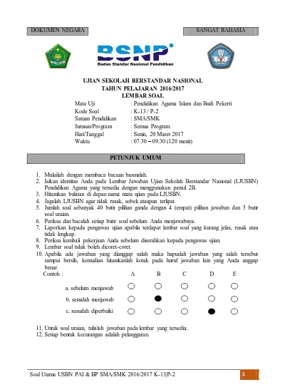 Soal Usbn Pai Smasmk K13 Paket 2