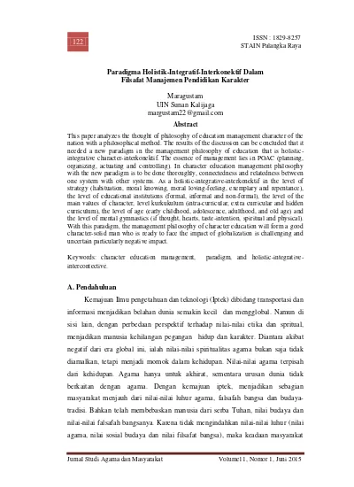 Paradigma Holistik Integratif Interkonektif Dalam Filsafat Manajemen Pendidikan Karakter