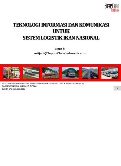 Teknologi Informasi Dan Komunikasi Untuk Sistem Logistik Ikan Nasional