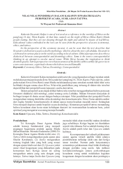 Kata Kunci Upacara Etika Tattwa Deontologi Konsekuensialis Pendahuluan Nilai Nilai Pendidikan Dalam Kakawin Siwaratri Kalpa Perspektif Acara Susila Dan Tattwa