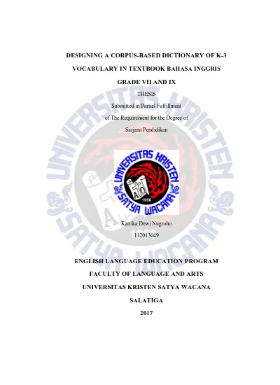 T1 Full Text Institutional Repository Satya Wacana Christian University Designing A Corpusbased Dictionary Of K3 Vocabulary In Textbook Bahasa Inggris Grade Vii And Ix T1 Full Text