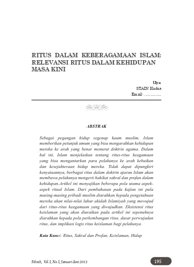 This PDF File RELEVANSI RITUS DALAM KEHIDUPAN MASA KINI | Ulya | FIKRAH ...