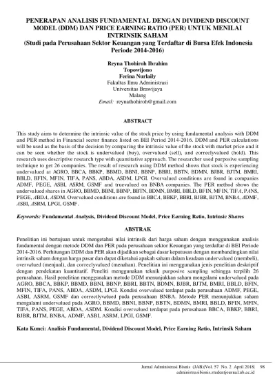 Analisis Faktor Fundamental Dan Imbal Hasil Saham Perusahaan Asuransi Di Bursa Efek Indonesia Jurnal Bppk Badan Pendidikan Dan Pelatihan Keuangan
