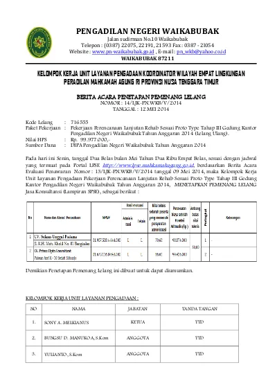 B Acara Penetapan Pemenang