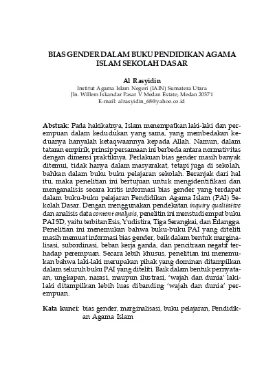 Bias Gender Dalam Buku Pendidikan Agama