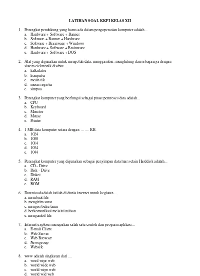 Latihan Soal Kkpi Untuk Uas