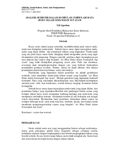 Analisis Semiotik Dalam Kumpulan Cerpen Air Mata Ibuku Dalam Semangkuk Sup Ayam