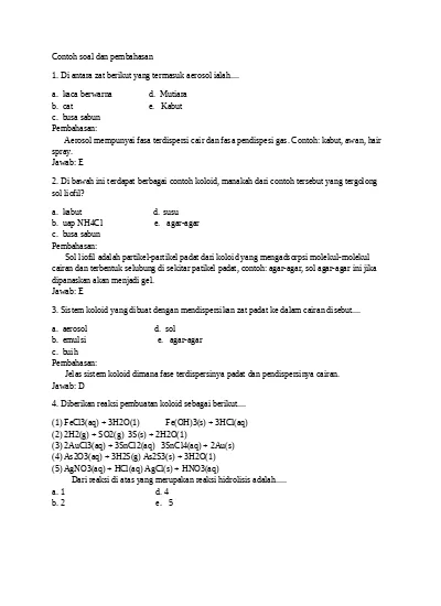 Contoh Soal Dan Pembahasan Koloid