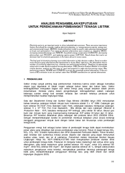 ANALISIS PENGAMBILAN KEPUTUSAN UNTUK PERENCANAAN PEMBANGKIT TENAGA LISTRIK