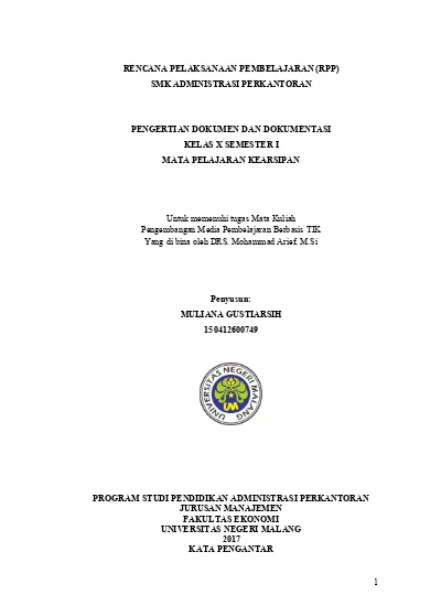 RENCANA PELAKSANAAN PEMBELAJARAN (RPP) SMK ADMINISTRASI PERKANTORAN ...