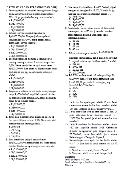 Aritmatika Sosial Contoh Dan Pembahasan