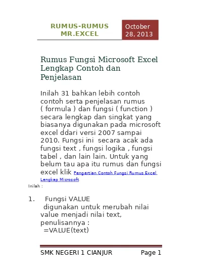 Rumus Fungsi Microsoft Excel Lengkap Con