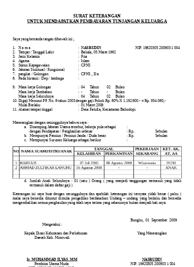 Format Model C Pns Surat Keterangan Untuk Mendapatkan Tunjangan Keluarga Informasi Pendidikan Model C Pns